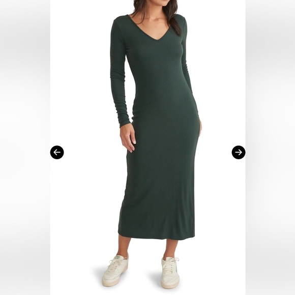 MARINE LAYER Lexi Long Sleeve V-Neck Dress Ribbed Maxi Medium Green Gables - Picture 1 of 14